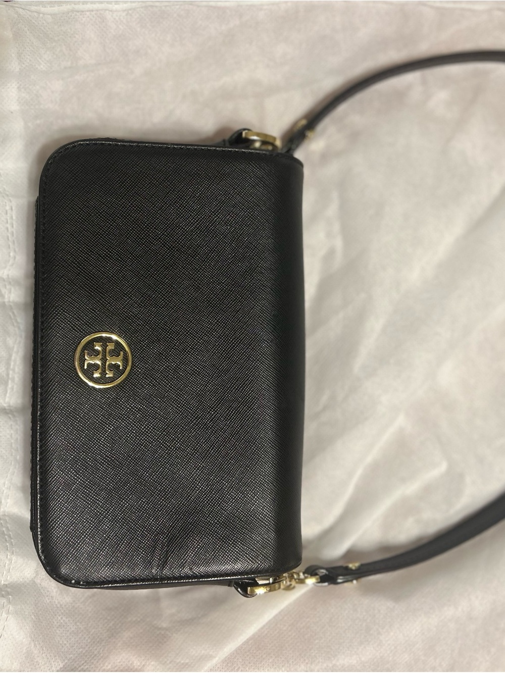 Tory Burch Black Leather Crossbody with Gold Logo